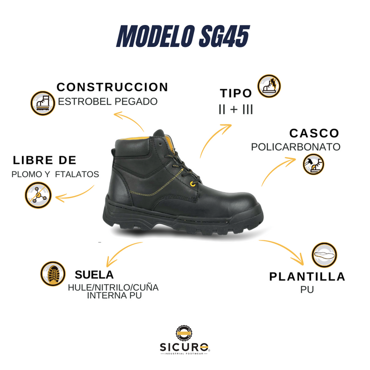 Bota de Seguridad Sicuro SG45 Negro para Hombre