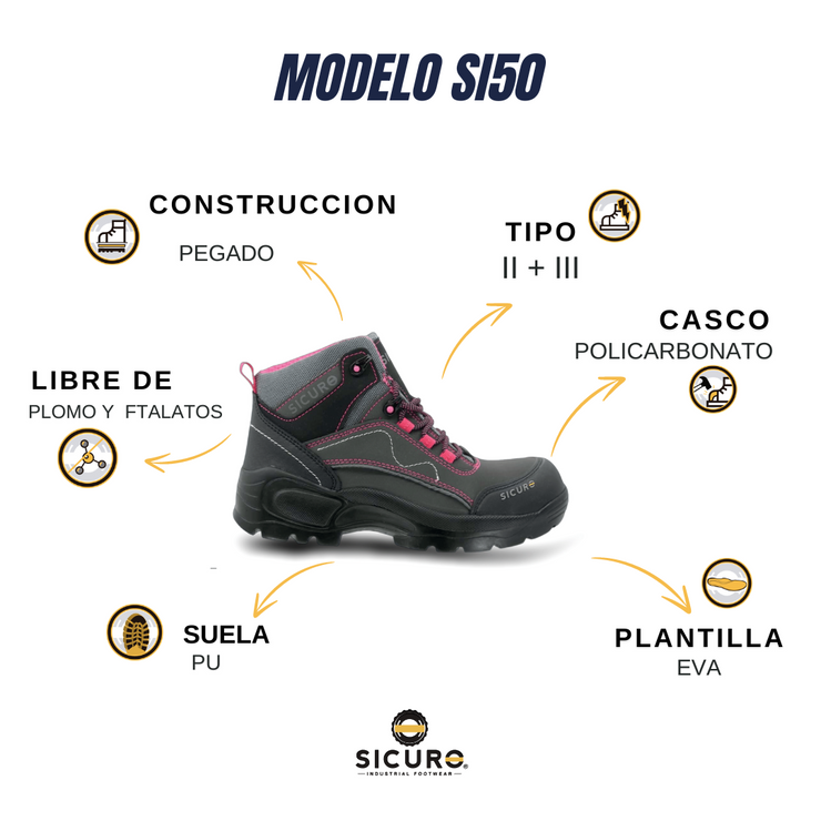 Bota Industrial Sicuro Dibase Gris Rosa Para Dama Si50